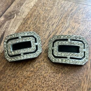 1920s Rhinestone and Black Enamel Shoe Clips